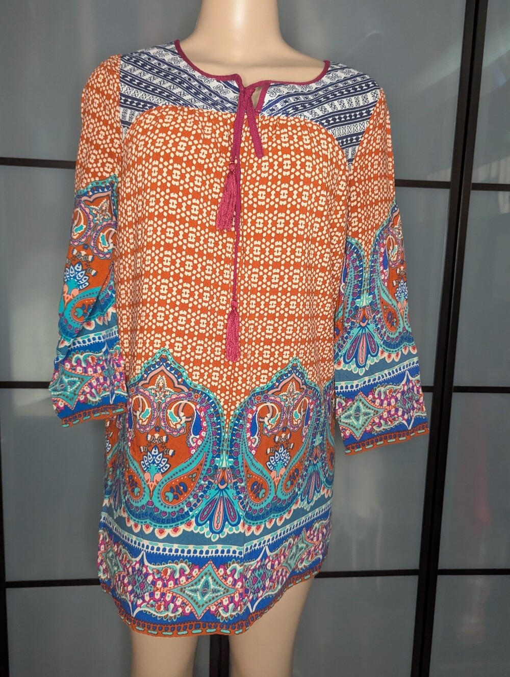 Flying Tomato Rust Paisley Tunic Dress with Teal & Magenta Accents